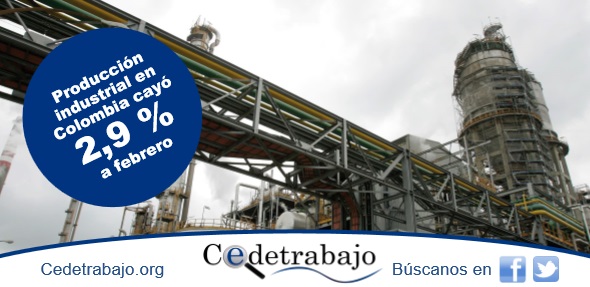 Producción industrial en Colombia cayó 2,9 % a febrero