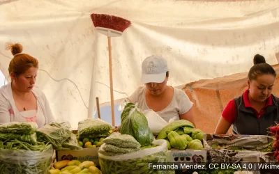 Mujeres venden verduras en nota sobre mujeres en Colombia